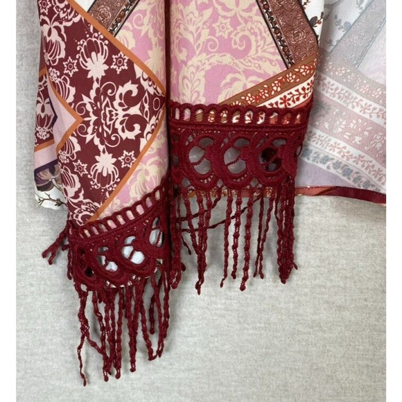 CJ Banks Womens Patchwork Floral Sleeveless Vest Size 2X Boho Fringe Kimono - Picture 4 of 11